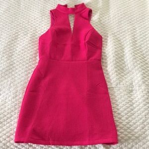 High neck cutout hot pink mini dress